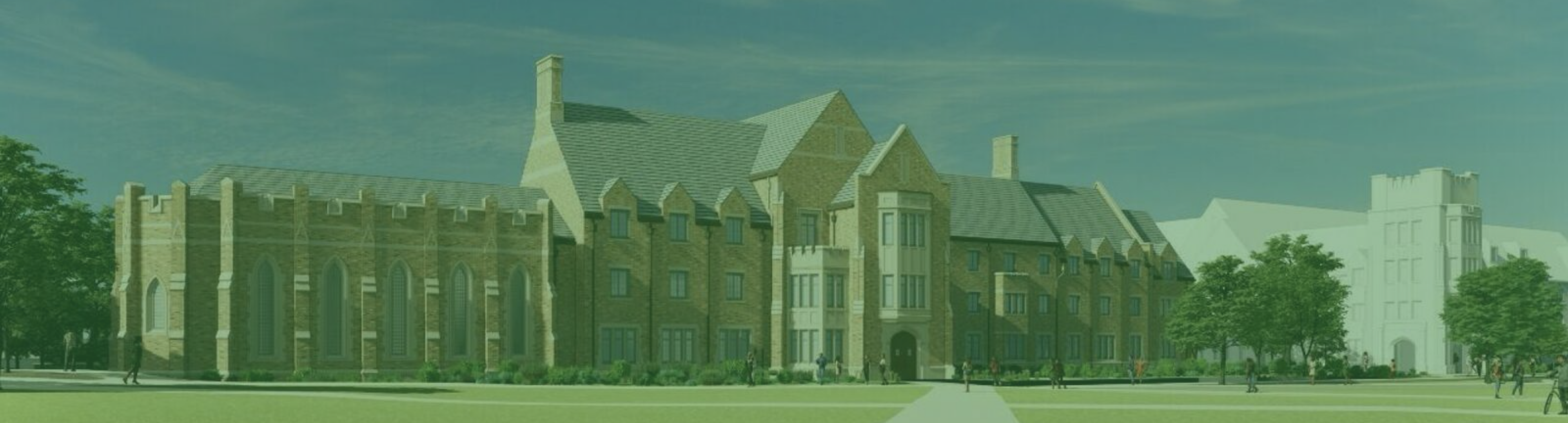A rendering of the new Coyle Hall building, with a green tint